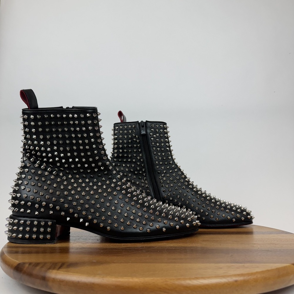Womens Christian‎ Louboutin Spikeasy Uomo Studded Black Red Bottom Boots Size 42
